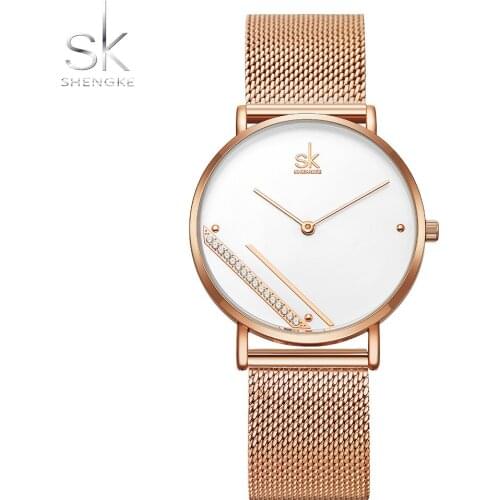 Rose Gold Simple Women Watch Luxury SHENGKE Brand Elegant Lady Watch Waterproof Casual Business Dress Watch for Female Stainless