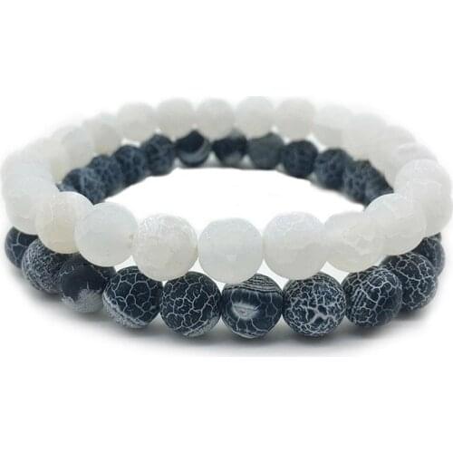 High quality black white Natural Colored weathered stone beads Bracelet men Bracelets & Bangles For women Jewelry 4mm 8mm 10mm