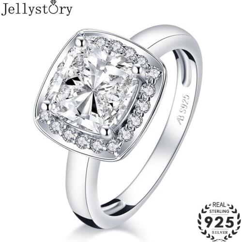 Jellystory S925 sterling silver charms ring with square shaped 5a zircon fine jewelry luxury rings for women wedding engagement