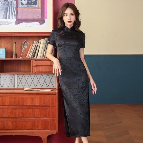 Chinese Traditional Cheongsam Women Split Qipao Dress Long Robes Female Party Elegant Ladies Vintage Bodycon Clothing Gowns