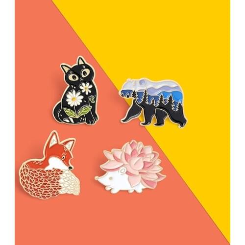 Daisy Black Cat Succulent Hedgehog Fox elephant Coniferous forest Pin Brooches Bag Lapel Pin Badge Jewelry Gift for Kids Friends