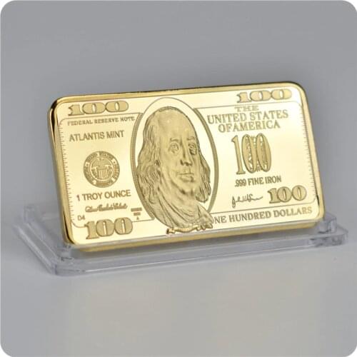 USA 100 Dollar Bullion 24k Gold Bar American Metal Coin Golden Bars USD with gift box