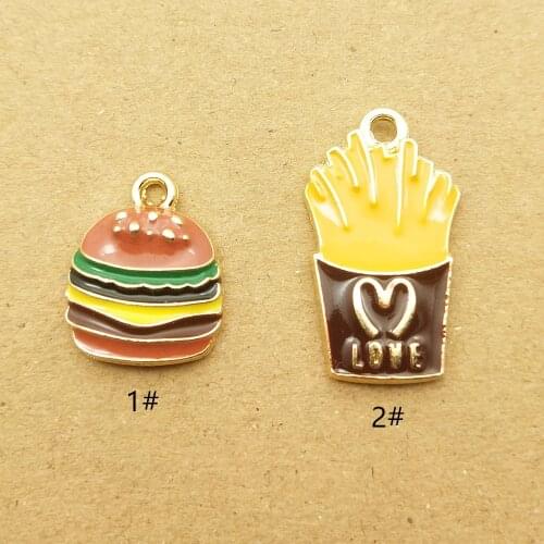 10pcs enamel hamburger charms chips charm for jewelry making and crafting earring charm fashion pendant