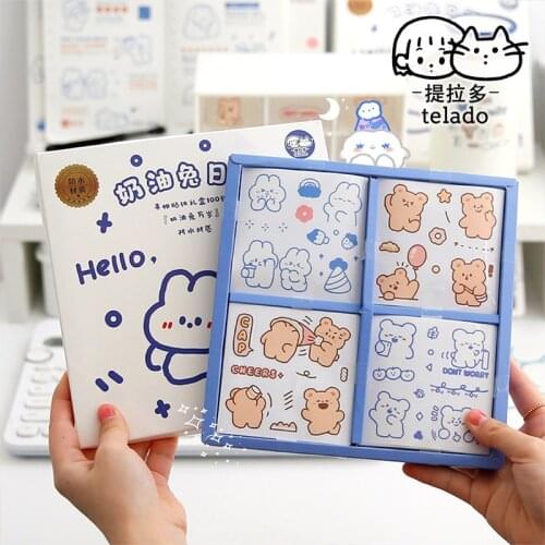 100sheets 1Box Adorable Stickers Scrapbooking Dairy Rabbit Cute Sticker Set Kawaii Stationery School Supplies