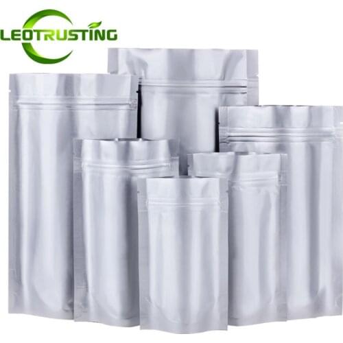 100pcs Stand up Aluminum Foil Zip Lock Packaging Mylar Food Storage Bag Resealable Heat Sealing Sunproof Oilproof Storage Bags
