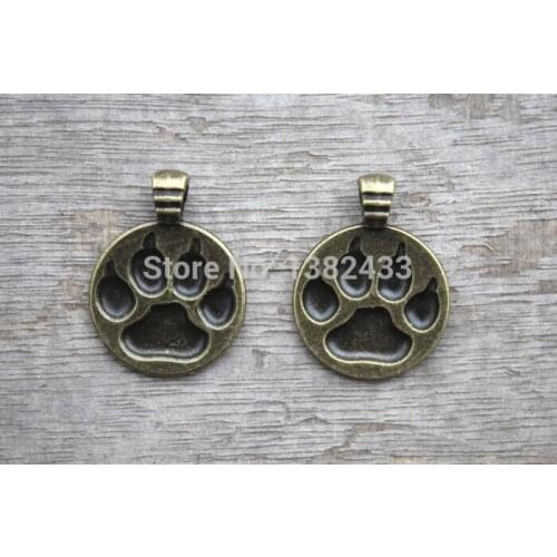12pcs--Dog Paw Charms, Antique bronze Paw print charm pendants 21x28mm