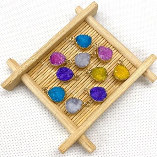 Drop-shaped Natural Stone Crystal Resin Pendant Handmade DIY Colorful Earrings Necklace Pendant Jewelry Accessories 2 Pieces
