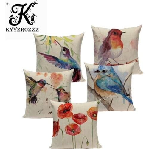 Watercolor Plant Bird Lumbar Pillow Covers Party Wedding Beach Almofada Cheap Kussenhoes Promotion Home Decoration Pillowcase