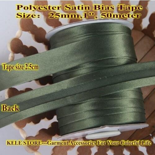 Free shipping-Polyester satin Bias Tape,bias binding size:25mm 1" 50meter Dark green/army green for DIY item Tailors Edging tape
