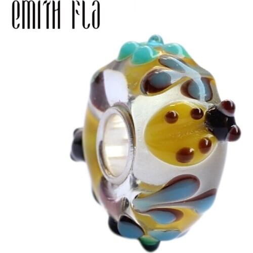 Emith Fla 925 Sterling Silver Large Hole 3D Animal Ladybug Murano Glass DIY European Charm Beads Fit Brand Bracelet Jewelry