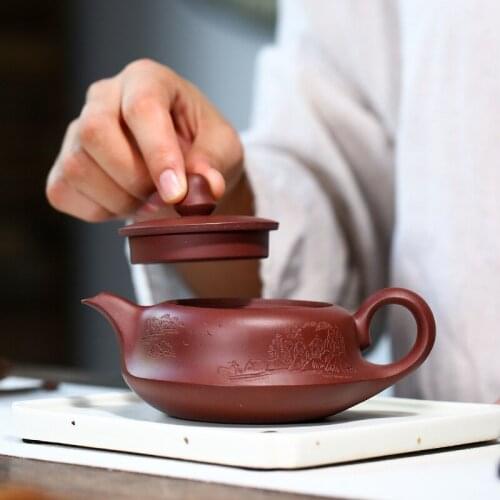 Handmade tea pot traditional 10 infuser holes true yixing zisha purple grit marked pot 400ml big opening mouth for Pu'er tea new