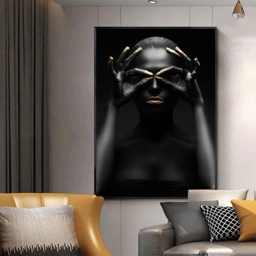 Black Girl With Golden Lips Canvas Paintings On The Wall Art Posters And Prints African Art Wall Pictures Home Wall Decoration