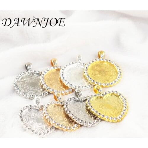 DAWNJOE 25mm Heart-shaped Crystal Cabochon Blank Setting Tray Base DIY Jewelry Making Pendant Jewelry Supplies Finding