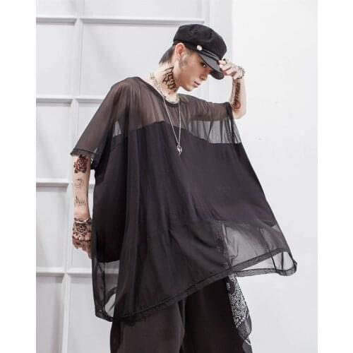 Summer dark over size loose bat sleeve T-shirt youth trendy men hip hop Cape Cape medium length