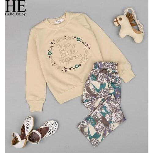 HE Hello Enjoy Girls Clothes Set Children Clothing Spring Autumn Fashion Kids Long Sleeve Sweater+Print Pants Casual Tracksuit