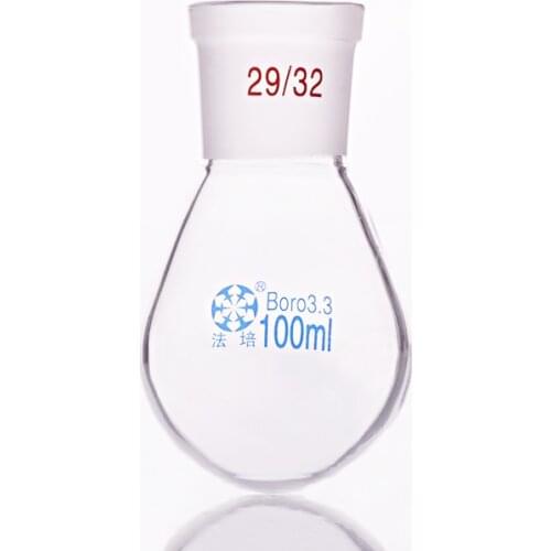 Flask eggplant shape,short neck standard grinding mouth,Capacity 100ml and joint 29/32,Eggplant-shaped flask