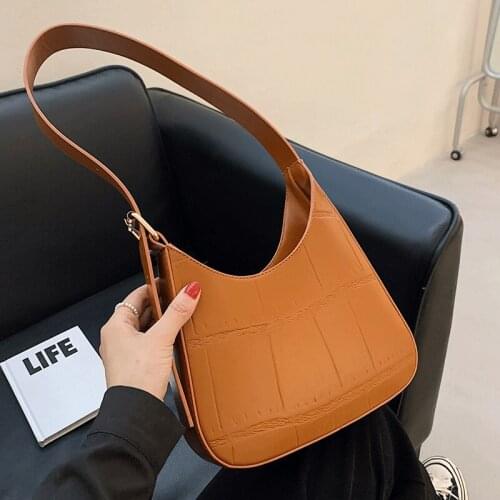 Brown Vintage Ladies Leather Shoulder Bags Simple Women Armpit Bag Sac A Main Solid Color Baguette Bags Female Handbags Tote Bag