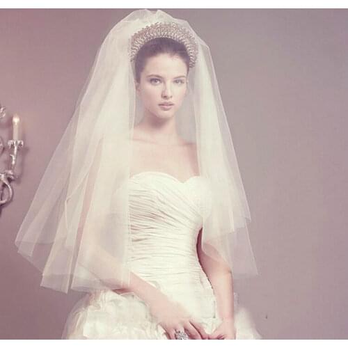 2019 Elegant Ivory Short Woman Bride Veils Two Layer 75 CM Veiling with Comb White Veil for Bridal Yashmac Tulle Wedding Purdah