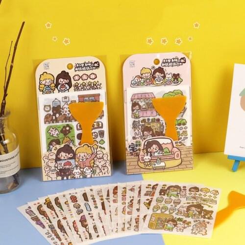 Mengtai 16pcs Kawaii Cartoon funny girl Decorative Stickers Scrapbooking diy Label Diary Stationery Album Journal Stickers