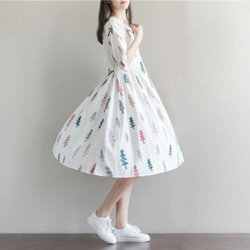 Maternity Clothes New Arrival Dresses for Pregnant Women Fashion Doll Collar Print Cotton Linen Losse Casual Pregnancy Dress