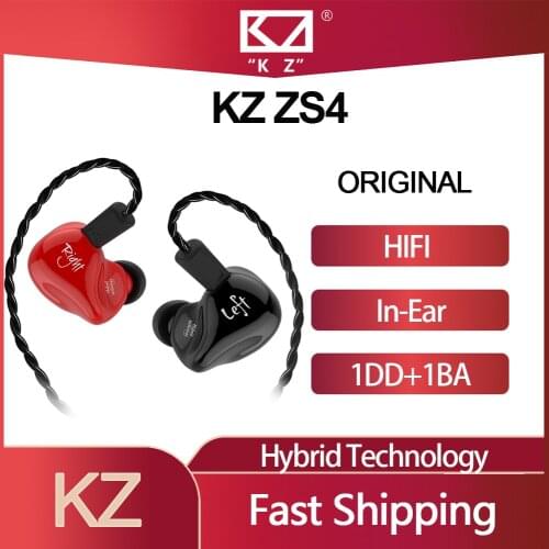 Original KZ ZS4 In Ear Earphones 1DD+1BA Hybrid Technology HIFI Stereo Earbuds Noise Cancelling Monitor Sport Gaming Headsets