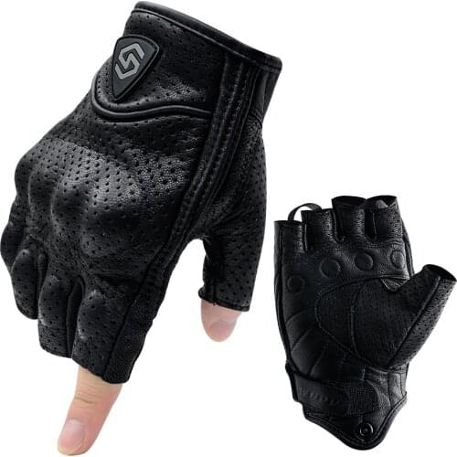 Motorcycle 100% Real Leather Half Finger Gloves Breathable Wearable Sheepskin Men Women Spring Summer Bicycle Riding Cycling