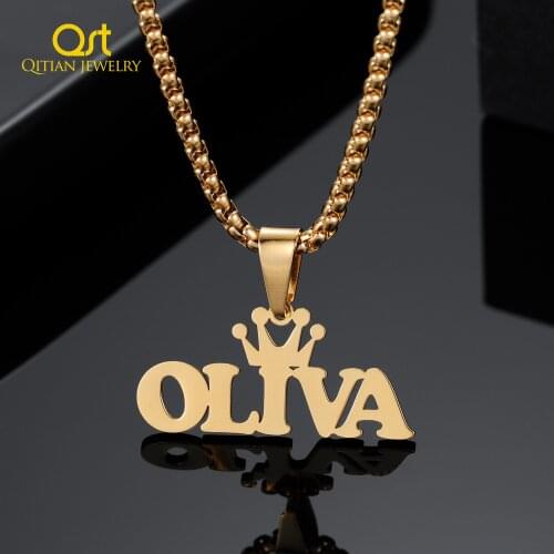 Personalized Crown Name Necklace 18K Plated Gold Stainless Steel Jewelry Custom Name Pendant Chain For Women/Men Charm Jewelry