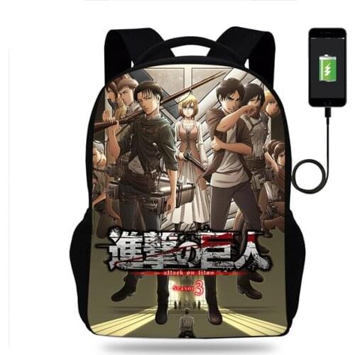 Hot Anime Attack on Titan Backpack Boys Girls School Bag Children Book Bags Men Women Rucksack Teens USB Travel Knapsack Mochila