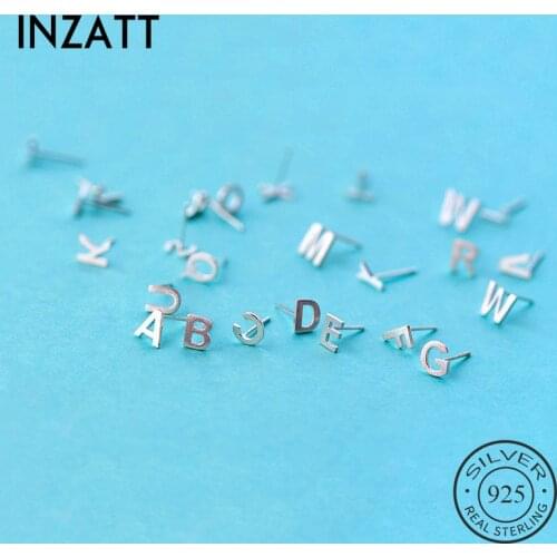 INZATT Real 925 Sterling Silver Minimalist 26 Letter Stud Earrings For Fashion Woman Party Fine Jewelry Accessories Gift