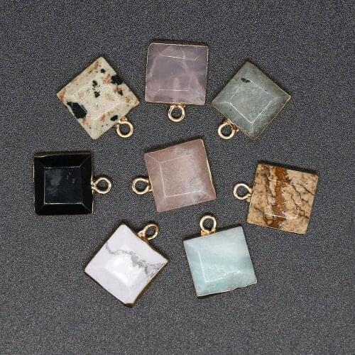 Natural stone Square Section Semi-precious Pendant Charms For jewelry making DIY necklace and earring accessories