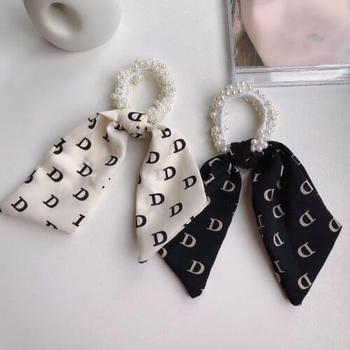 Letter Silk Scarf Headband Female Tied Hair Elegant Temperament All-match Outer Starting Circle Bowknot Hair Ornament Headdress