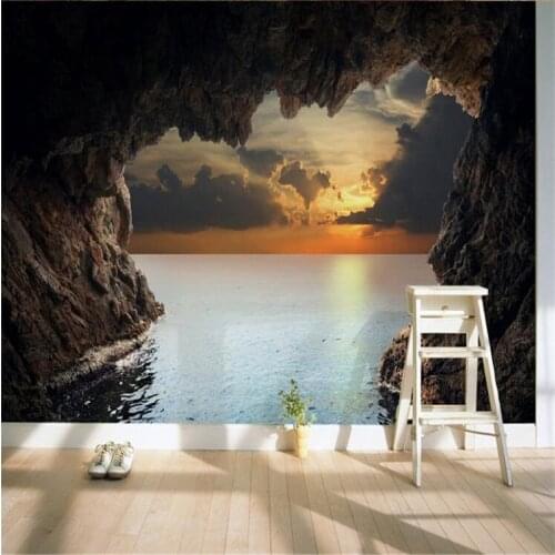 Beibehang stereoscopic photo wallpaper living room bedroom TV background wallpaper beautiful seascape cave wall mural wall paper