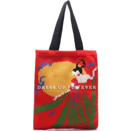 Female Bag Knitting Casual Style Chic Tote Shoulder Bags Women Crochet Woolen Open Shopper Top-handle Bag Female Daily Handbag