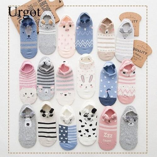 Urgot 3 Pairs/Lot Women Cotton Socks Stereoscopic Cute Animal Female Kawaii Cat Dog Summer Short Socks Women Casual Funny Socks