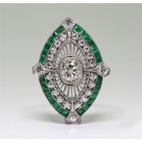 Fashion Green Crystal Stone Rings for Women Mysterious Hollow Eye Bohemia Cubic Zircon Ring Party Silver Color Jewelry Gift