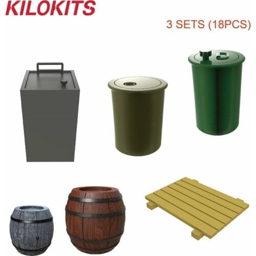 18PCS 1/35 ABS Plastic Military Fuel Drums Barrels Petrol Cans Pallet Toy Hobby DIY Dioramas Model Building Accessories Kits
