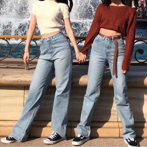 2021 Woman High Waist Straight Jeans Retro Blue Jeans Boyfriends Jeans Loose Long Wide Leg Jeans For Women Plus Up Size Pants