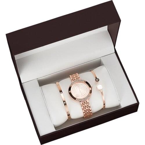 3 Pcs Sets Women Watches Bracelet Set Luxury Lady Diamond Wristwatch Bracelet Titanium bracelet Gift For Women Relogio Feminino