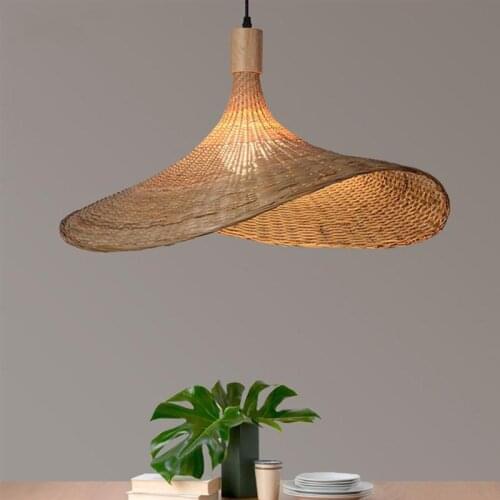 1pc Bamboo Craft Ceiling Lamp Straw Hat Shaped Hanging Lamp Room Lamp Decor