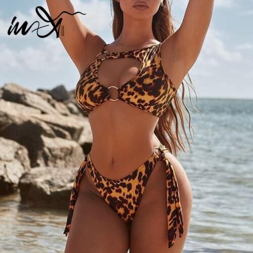 In-X Leopard print bikinis 2021 Mujer High cut swimwear female Keyhole swimsuit women Tassel bikini Sexy bathing suit Ring new