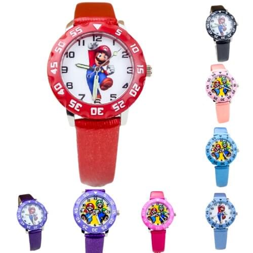 Original Super Mario Dial Childrens Watch Student Anime Cartoon Waterproof Quartz Leather Party Birthday Gift Watch Toy
