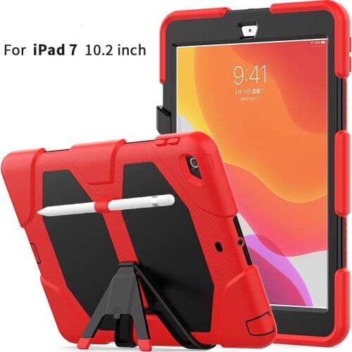 Case for Apple Ipad 7th Generation Cover Silicone 3-layer Heavy Duty Movable Kickstand with Pencil Holder for Ipad 10.2 inch