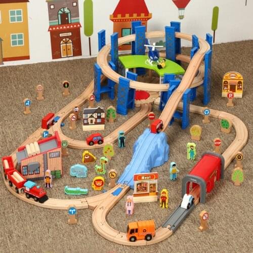 Wooden Train Model Building Blocks Track Set Wooden Railway Electric RC Trains Tracks Rail Wood Train Railway Set Trains Toy