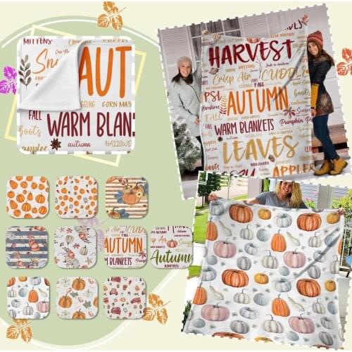 Halloween Thanksgiving Pumpkin Maple Leaf Printed Flannel Fall Blanket Decorative Couch Sofa Travel Lap Bed Throw Blanket