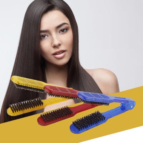 Ceramic Straightening Comb Double Sided Hair Brush Clamp Hairdressing Natural Fibres Bristle Hair Comb Hairstylig Tool