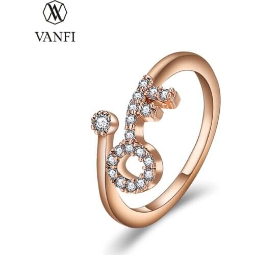 Kfvanfi Simple Design Key Shape CZ Stone Rose Color Adjustable Ring For Women