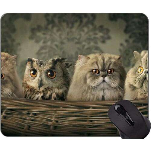 Mouse Pad with Stitched Edge,Cute abstract cat owl Non-Slip Rubber Base Mousepad