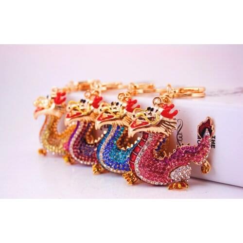 Colorful Red Dragon Keychain Novelty Rhinestone Animal Key Ring Women Men Bag Key Chain Charm Accessories Gift Accessories