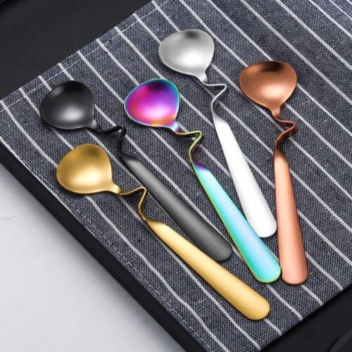 Creative Stainless Steel Curved Coffee Spoon Long Handle Stirring Spoon Dessert Flatware Milk Tea Tools