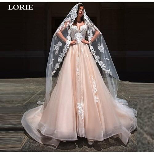 LORIE Champagne Lace Princes Wedding Dresses Sweetheart Neck Tulle A Line Bridal Gowns Romantic Buttons Boho Wedding Gowns